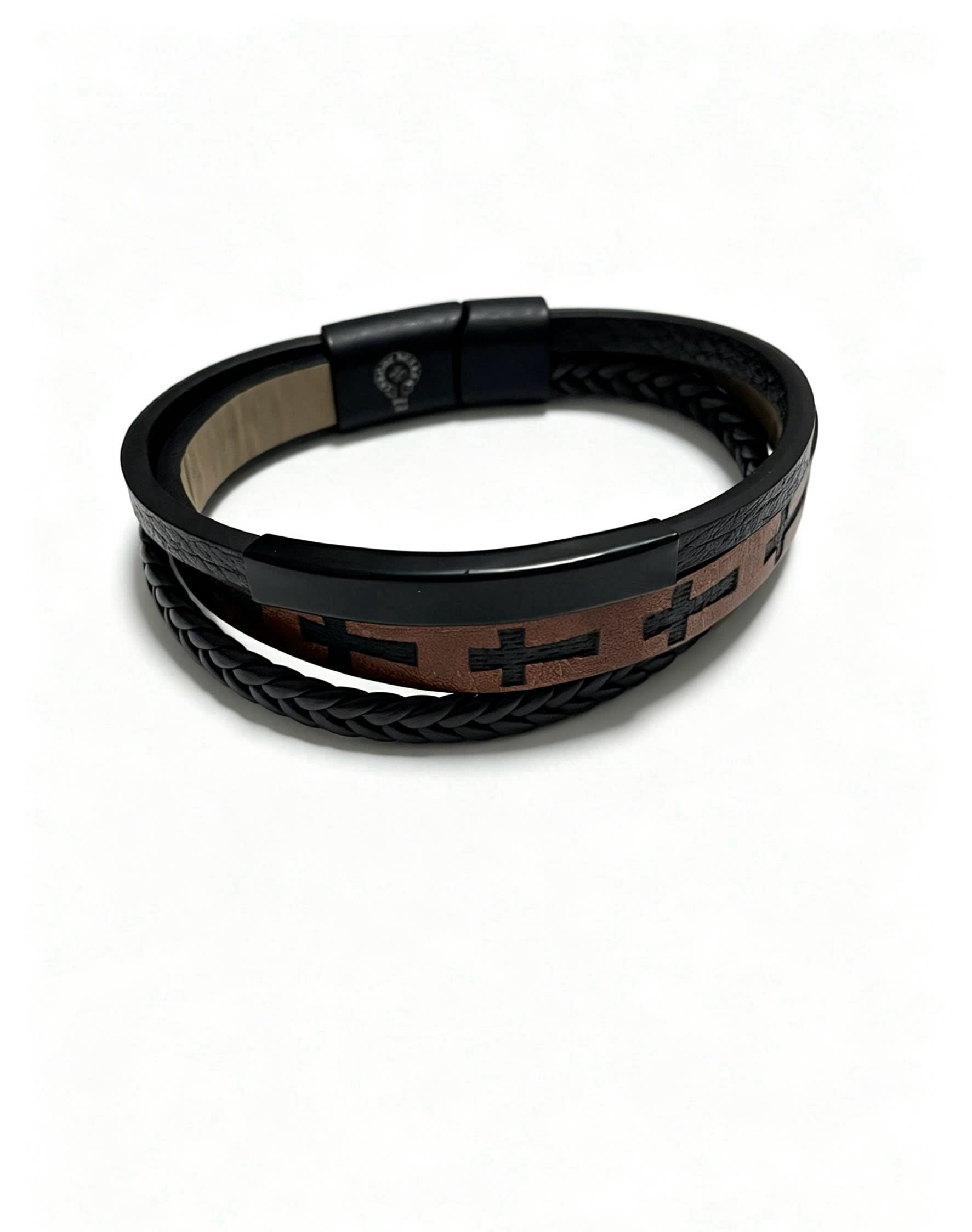 Chrome Hearts Men's Leather Bracelet with Cross Design